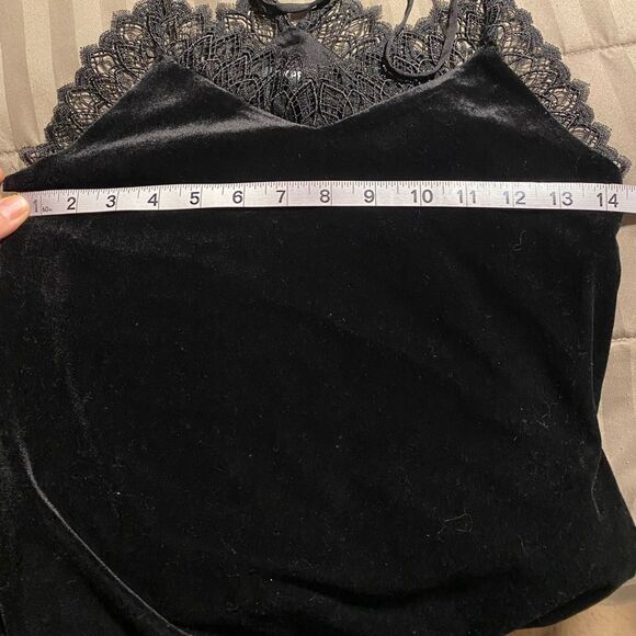 Express stretch Velour velvet black Lace Trim Slip Dress midi maxi side slit XS - Picture 10 of 10